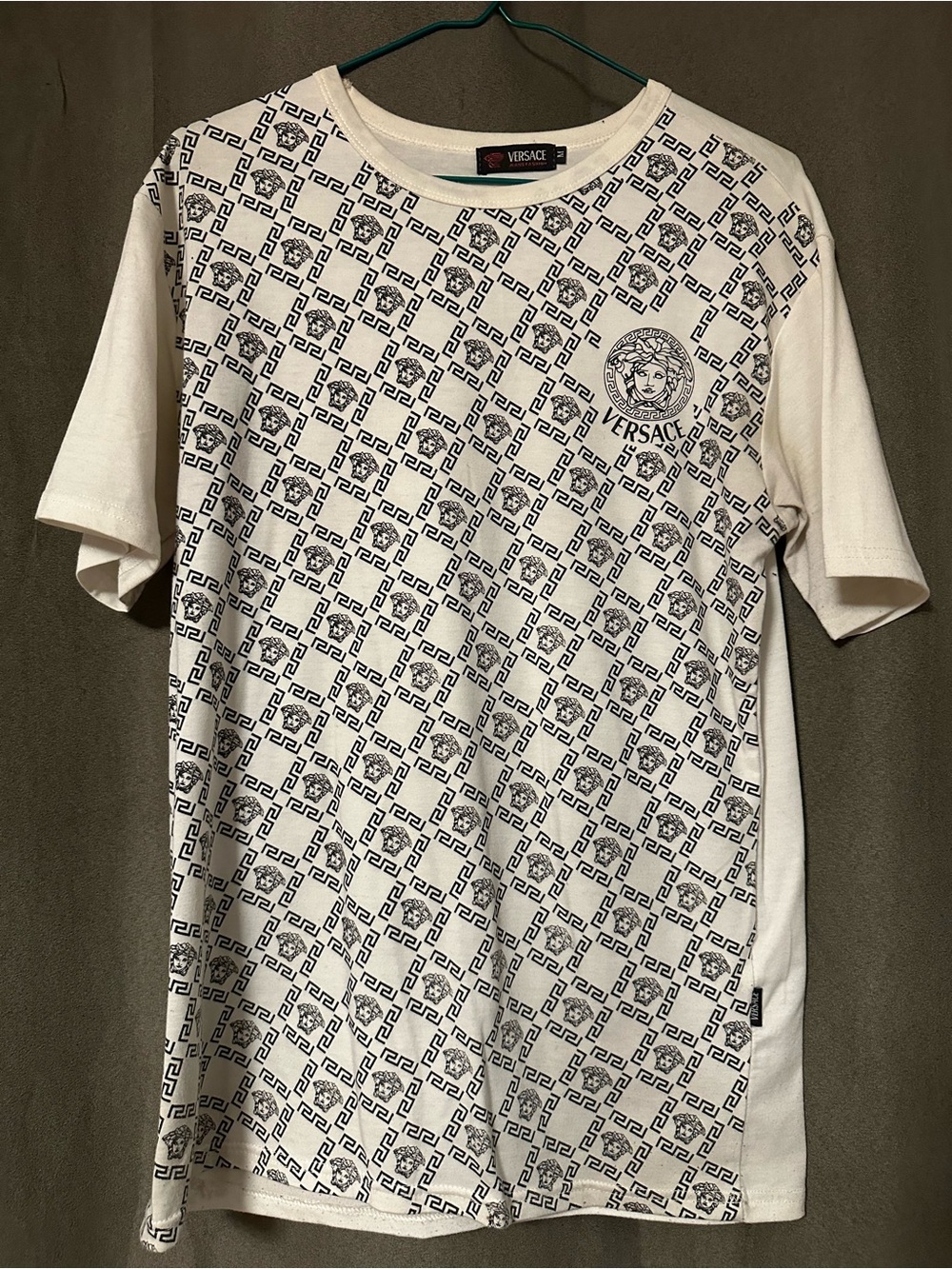 Versace White Tee with Black Medusa Motif All-Over